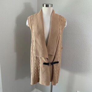 Chaps Womens Plus 3X Tan Cable Knit Sleeveless Cardigan Vest
